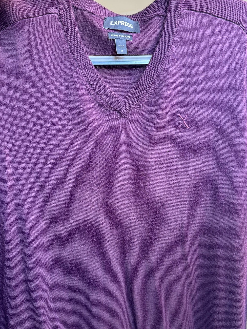 Express Men’s Merino Wool Blend V-Neck Sweater in Maroon